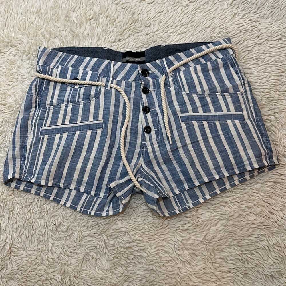 G-Star Striped High-Waist Rope-Tie Shorts in Blue & White